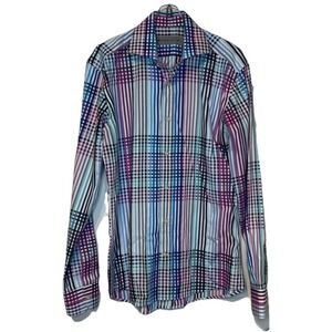 Etro Spa Men's Shirt Colorful Checkered Long Sleeve Button Up Cotton 39 Medium